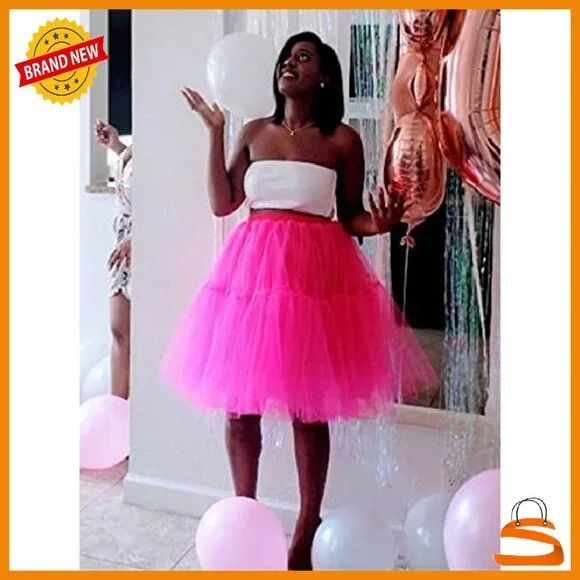 Knee-Length Tulle Tutu Skirt with 6 Layers, Elastic Waist, One Size - Picture 5 of 8